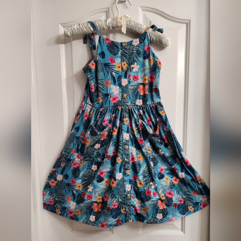 Perfashion Girls Cotton Tropical Dress Sleeveless  Crew Neck